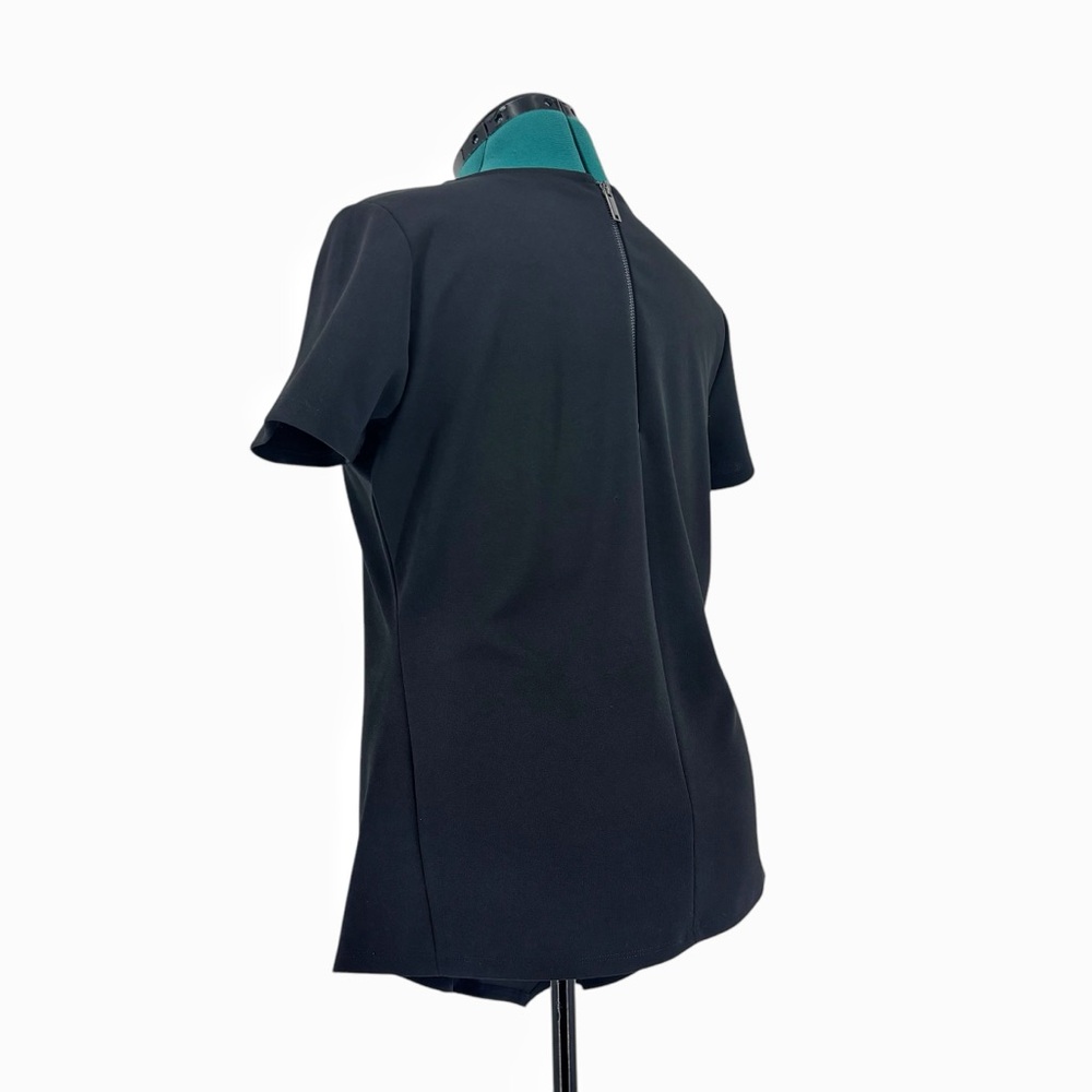 DKNY Black Asymmetrical Hem Short Sleeve Zipper Accent Top, Large - Picture 8 of 17